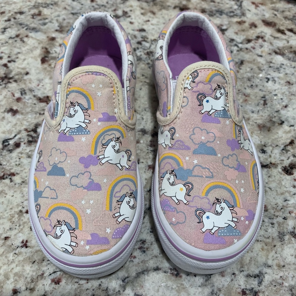 Vans Classic Slip-On Off White Glow in The Dark Unicorn Toddler Girl’s Size 11